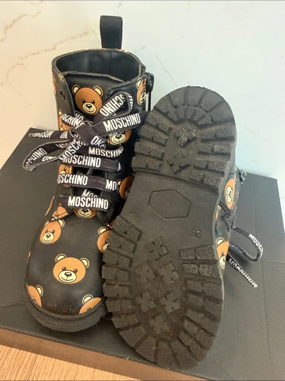 Moschino Black Teddy Face Lace-Up Boots